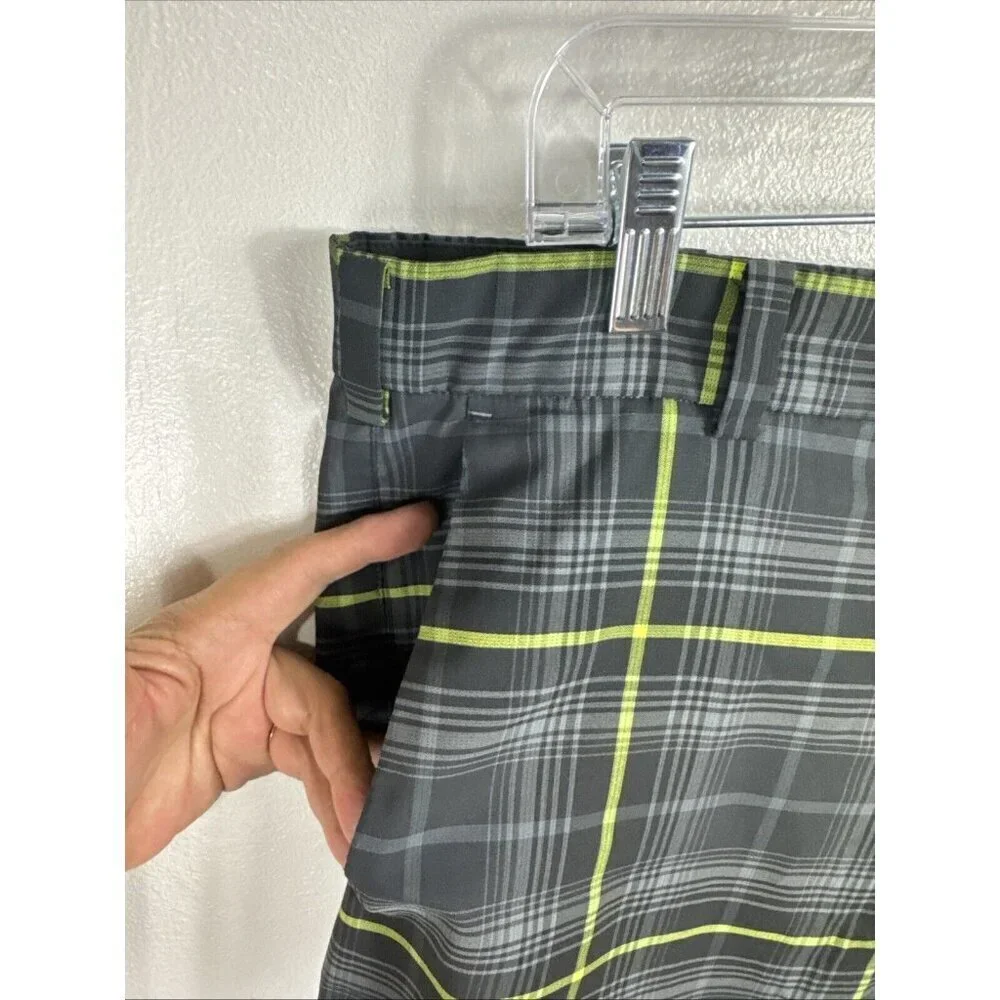 Nike Golf Men's‎ 36 Dri-Fit Performance Wear Shorts Gray Neon Yellow Plaid EUC